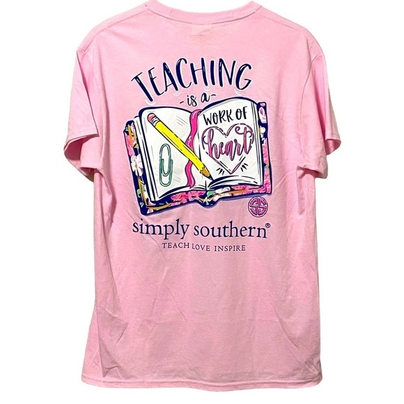 SIMPLY SOUTHERN - NWT - SIZE MEDIUM - TEACHING THEME -  BRIGHT PINK COLORFUL B4 - Picture 2 of 8